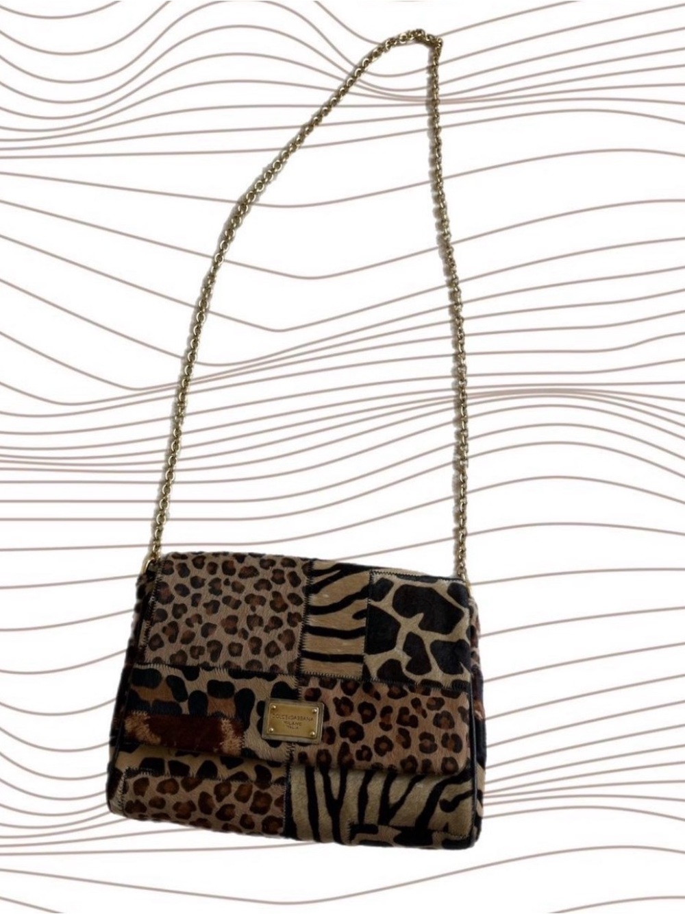 Dolce & Gabbana leopard Patchwork Crossbody Bag with Gold Chain